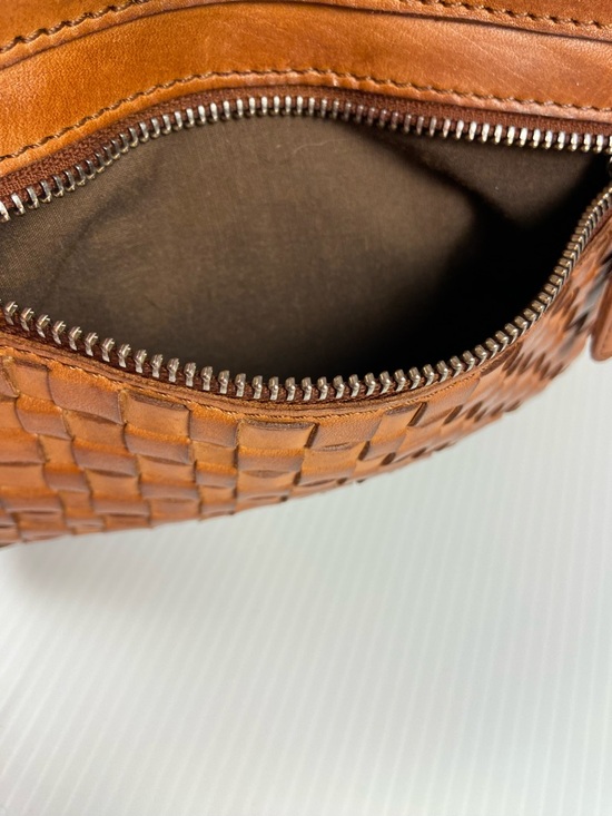 Y2K Woven Leather Crossbody Bag Cognac Brown Boho Small Zip Vilenca Holland - Picture 9 of 14